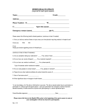 Sports Health Update Form