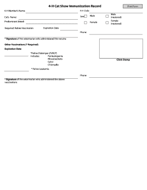 4-H Cat Show Immunization Record - Kansas State University - douglas k-state