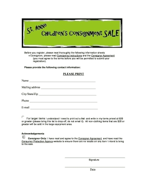 Consignor Agreement and Registration Form