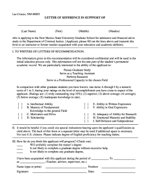 Letter of Reference for Graduate School