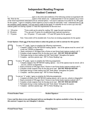 Student Independent Reading Program Contract