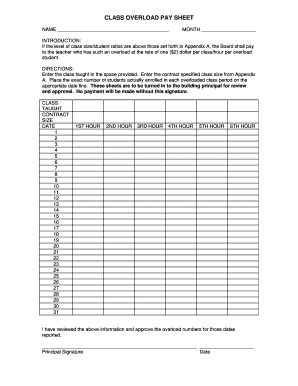 Class Overload Pay Sheet