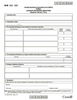 Canada Business Corporations Act Form 6