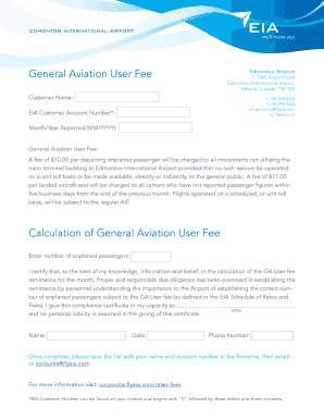 General Aviation User Fee Form