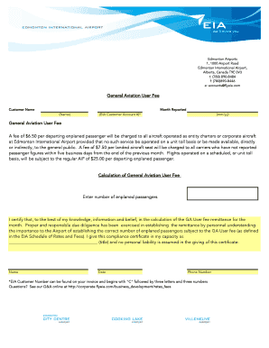 Edmonton International Airport General Aviation User Fee Form