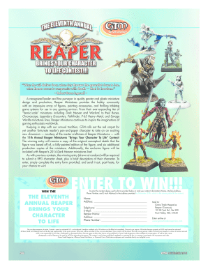 Reaper Miniatures Contest Entry Form