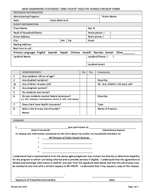 New Hampshire Healthy Homes Checkup Form