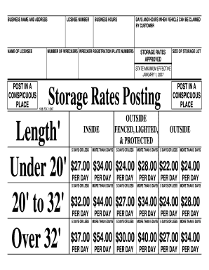 Vehicle Towing and Storage Rates Form
