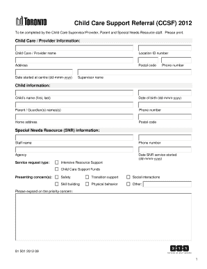 Child Care Support Referral Form (CCSF) 2012