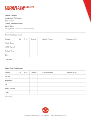 Flower and Balloon Order Form