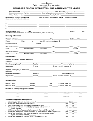 Standard Rental Application and Lease Agreement