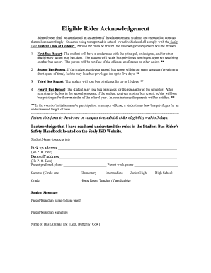 Eligible Rider Acknowledgement Form