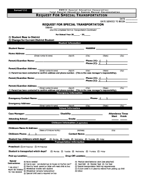 Special Education Transportation Request Form