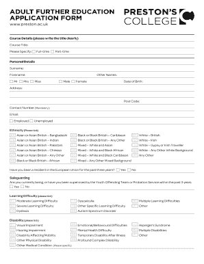 Adult Further Education Application Form