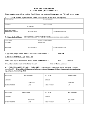 Client Will Questionnaire