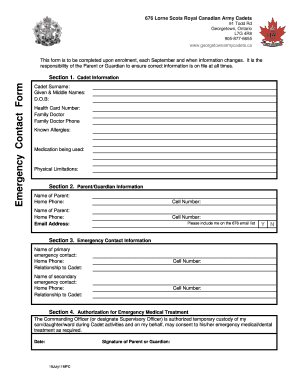 Cadet Information Emergency Contact Form