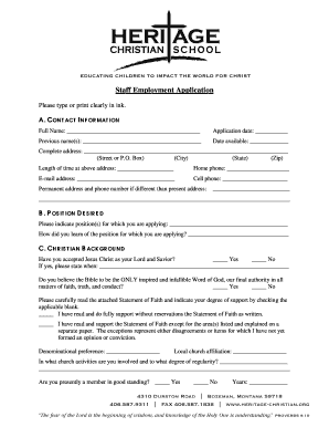 Staff Employment Application Form