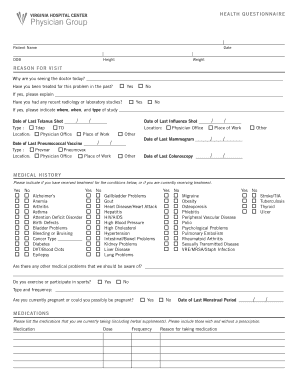 Health Questionnaire Form