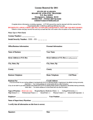 Alabama Athletic Trainer License Renewal Form
