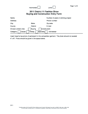 2011 Texas 4-H Fashion Show Entry Form