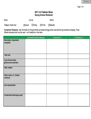 4-H Fashion Show Buying Division Worksheet