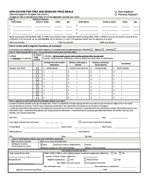 Free and Reduced Price Meals Application Form