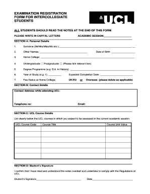 Examination Registration Form for Intercollegiate Students
