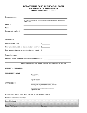 University of Pittsburgh Department Card Application Form