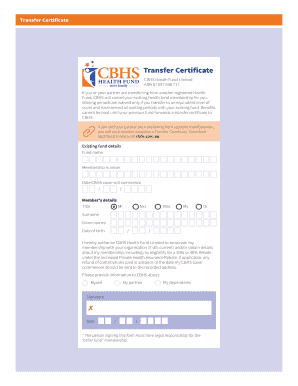 Transfer Certificate for Health Fund