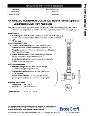 Braided Faucet Supply Kit Product Submittal Form