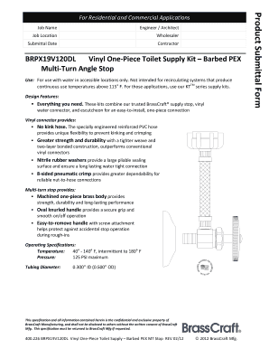 Product Submittal Form for Toilet Supply Kit