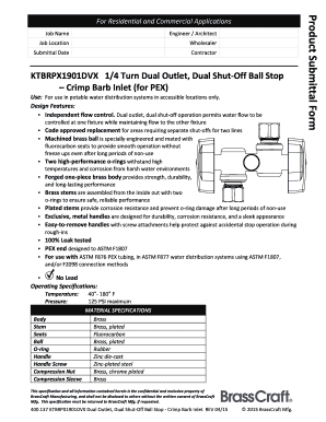 Product Submittal Form for Dual Outlet Ball Stop