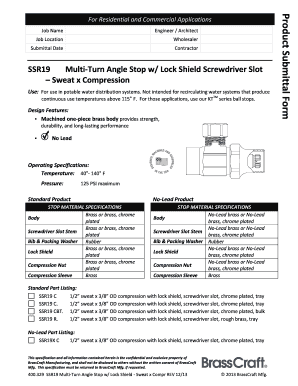 Product Submittal Form for SSR19 Multi-Turn Angle Stop