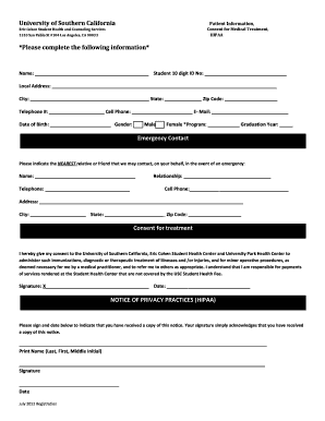 USC Student Medical Treatment Consent Form