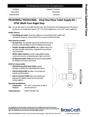 Product Submittal Form for Vinyl Toilet Supply Kit
