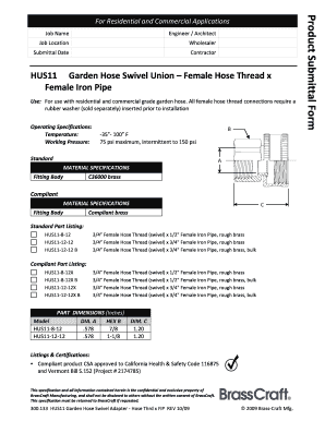 Garden Hose Swivel Union Specification Form