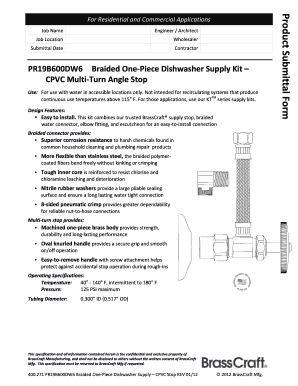 Product Submittal Form for Dishwasher Supply Kit