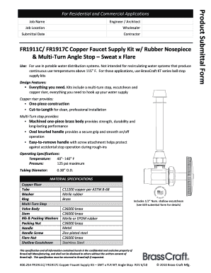 Copper Faucet Supply Kit Submittal Form