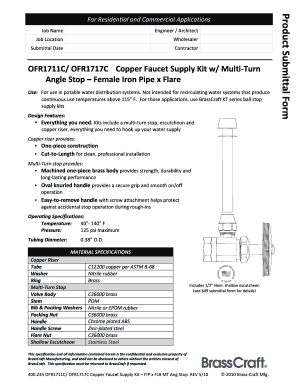 Copper Faucet Supply Kit Submittal Form
