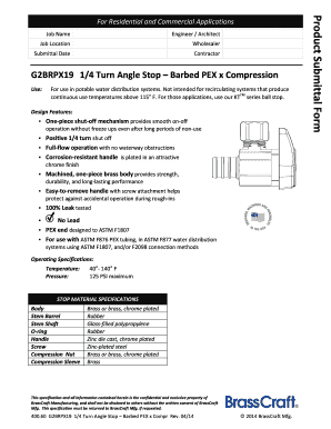 Product Submittal Form for G2BRPX19 1/4 Turn Angle Stop