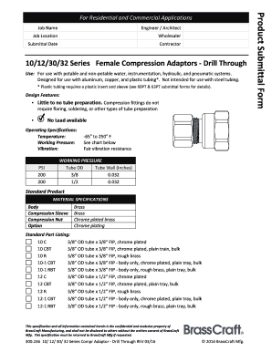 10/12/30/32 Series Female Compression Adaptor Submittal Form