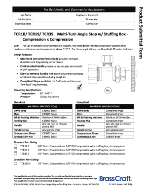 Product Submittal Form for Multi-Turn Angle Stop