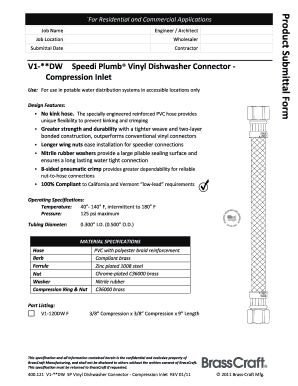 Vinyl Dishwasher Connector Specification Form