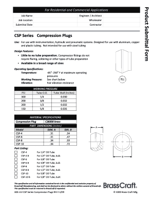 CSP Series Compression Plugs Product Submittal Form