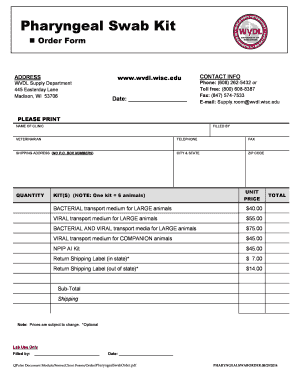 Pharyngeal Swab Kit Order Form