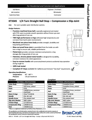 Product Submittal Form for KT3345 Ball Stop