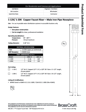 Copper Faucet Riser Product Submittal Form