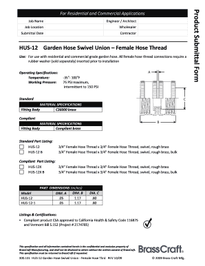 Garden Hose Swivel Union Specification Form