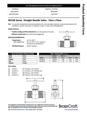 Product Submittal Form for NV102 Series Needle Valve