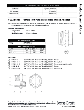 HU12 Series FIP to Male Hose Thread Adaptor Specification